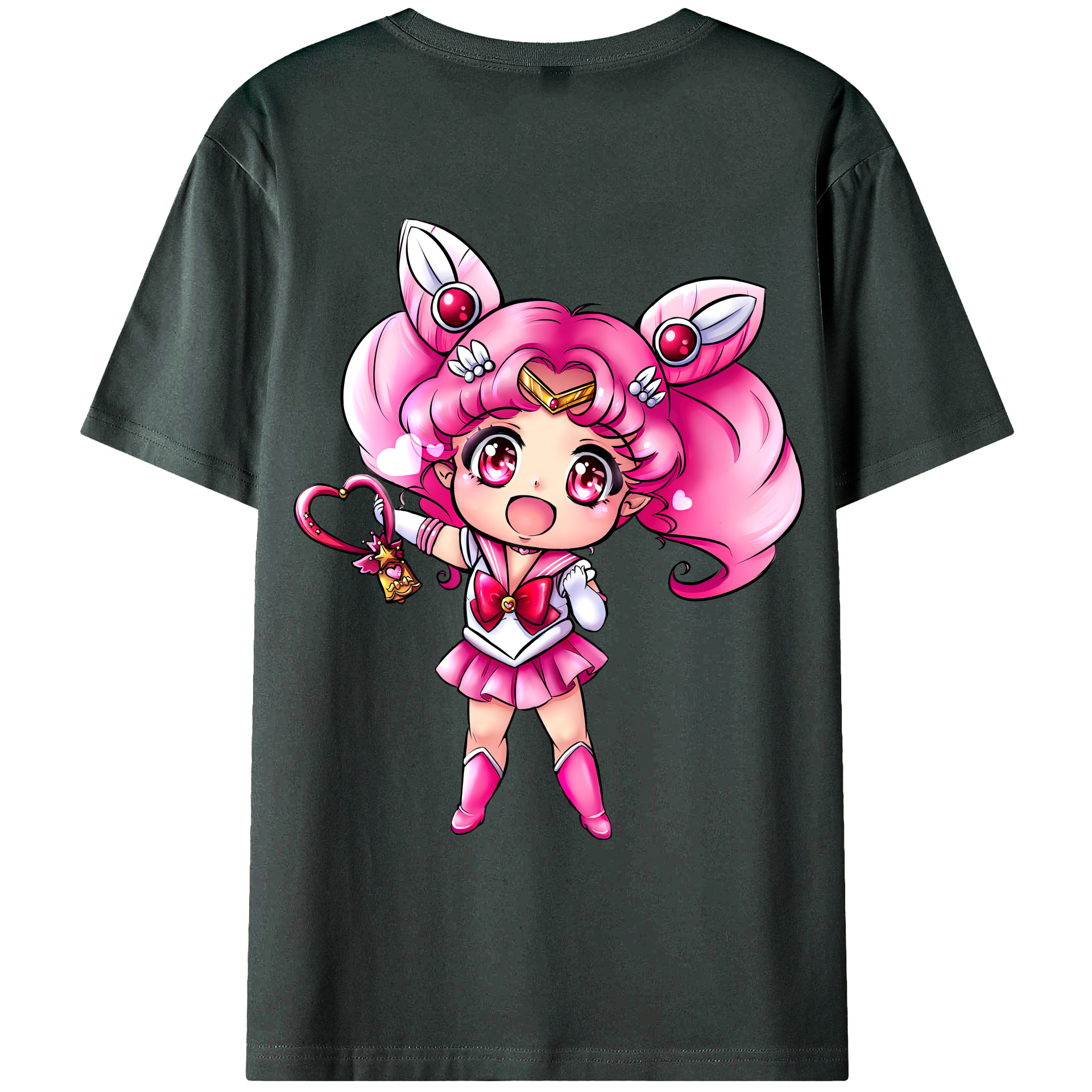（画像用） 美少女戦士セーラームーン ちびうさ Sailor Moon Chibiusa Tsukino Usagi Small Lady Serenity 綿100％ メンズ半袖Tシャツ（バックプリント） 通気性
